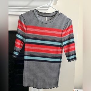 Short sleeve mock neck striped free people top